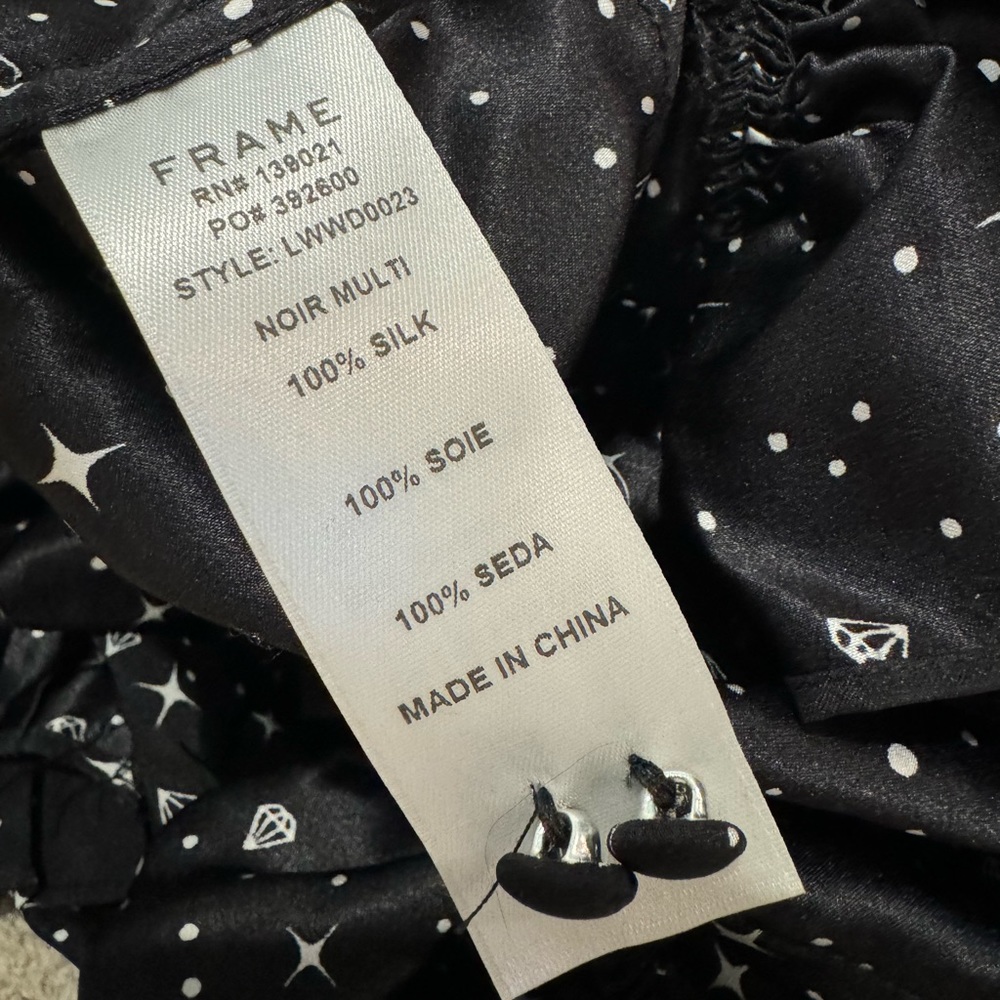 $624 New Frame Diamond Ruffle stars silk black white Shift dress women's M - Picture 7 of 9